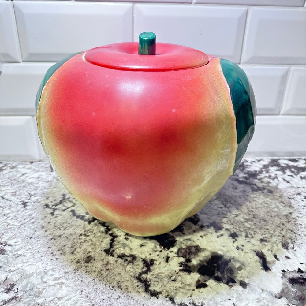 Vintage 1940s Hull Pottery Ceramic Blushing Apple Cookie Jar with Lid